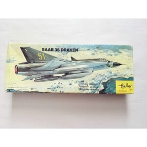 Vintage Heller Saab 35 Draken 1/72 Scale Model Kit Ref 255 Open Box